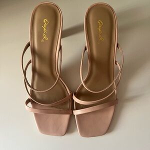 Nude Blush Strappy Kitten Heels Sandals Square Toe Minimalist Y2K